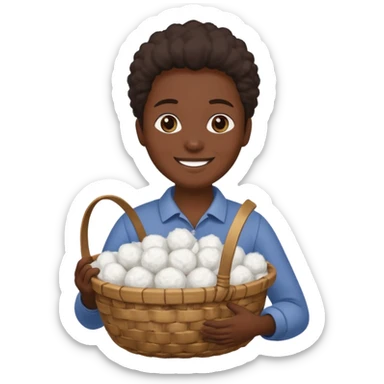 smiling adult slave holding a basket with cotton sticker
