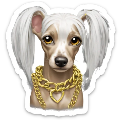 Chinese crested neon hair gold chain piercings tattoos sticker