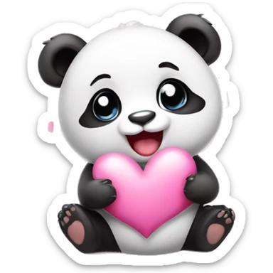 A cute little baby panda sending kisses. Pink hearts flowing around sticker