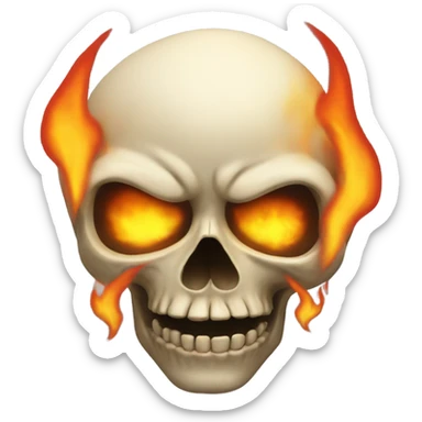 uncanny skull with flames sticker