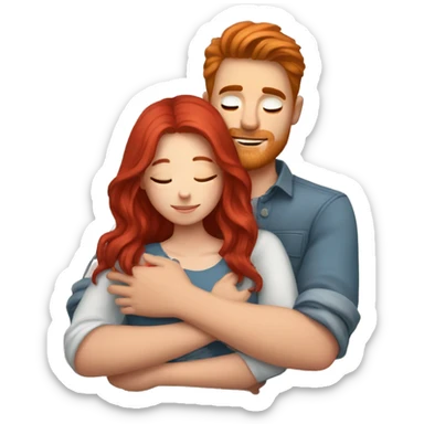 Cherry red hair girl hugs her brown haired boyfriend  sticker