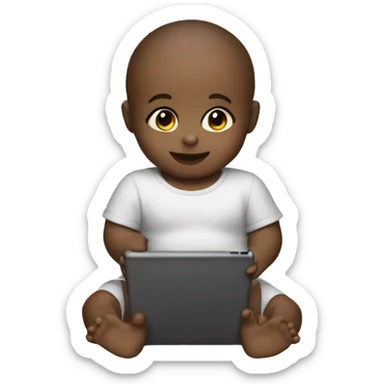 A baby with an iPad sticker