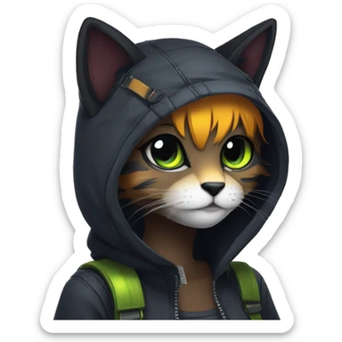 Edgy Shy Anthro cool pretty colorful dark cat-fursona techwear sticker