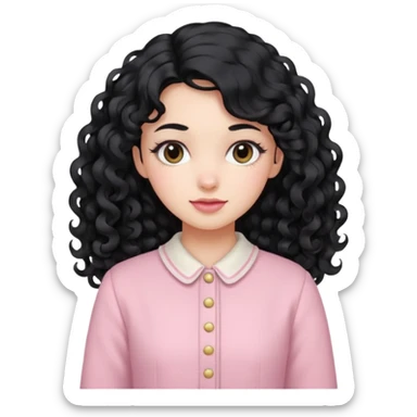 Girl with long curly black hair and vintage pastel pink clothing. sticker