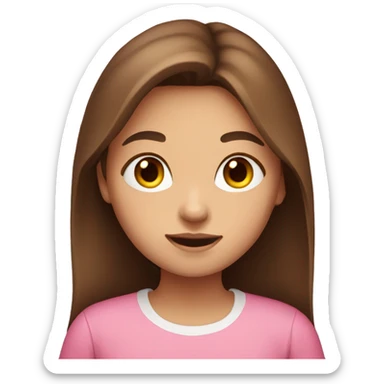 cute girl with long brown hair and a pink shirt sticker