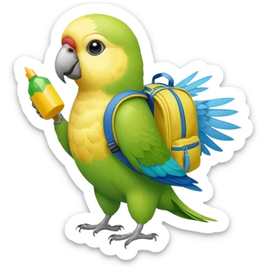 Parakeet with backpack sticker
