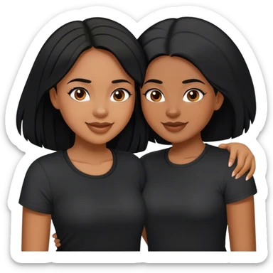Brown skin colored sisters with not same height with black hair and black shirts having fun with eachother sticker