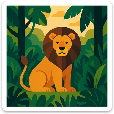 Flat design style lion in the jungle sticker