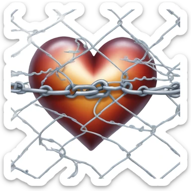 A heart enclosed in chain link fence topped with razor wire  sticker