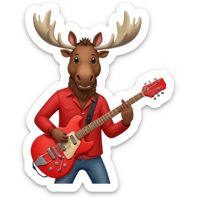 A evil moose headed man with a red electric guitar. The guitar should be pointing directly in the air. And the moose man should look evil and intimidating. sticker