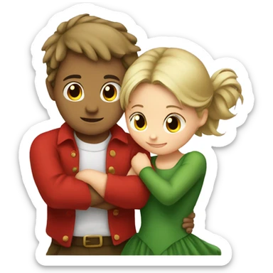 Green-dressed boy hugging red-dressed girl - so romantic  sticker