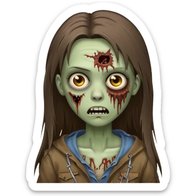 a zombie woman with straight brown long hair sticker
