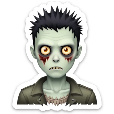 zombie boy with spikey black hair, cartoonish sticker