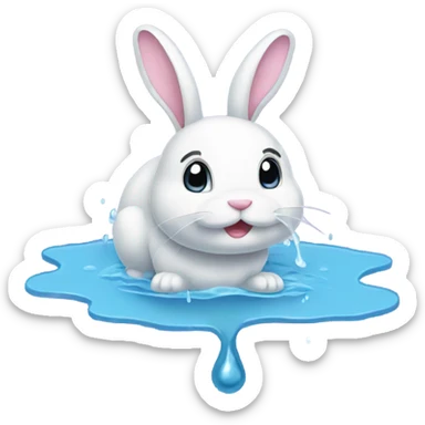 Wet Bunny in a puddle dripping water sticker