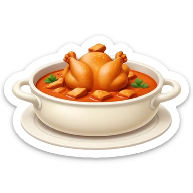 Cinematic Realistic Butter Chicken Dish Emoji, depicted with tender chicken simmered in a creamy tomato‚Äêbased sauce rendered with rich textures and dynamic, appetizing lighting. sticker