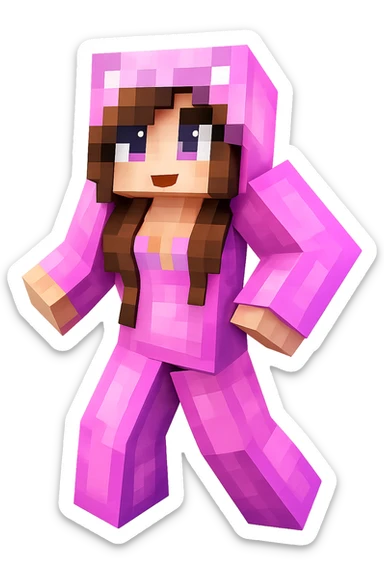 Extract the pink character in the center from the image as a separate image with a transparent background, preserving all details and colors of the character. sticker