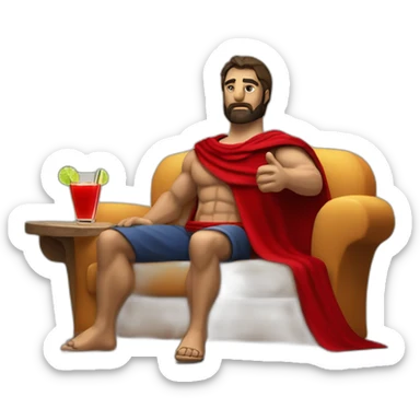 The Spartan Leonidas and his red cape with a relaxing cocktail on a sofa. sticker
