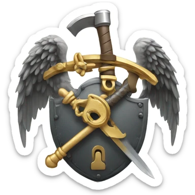 a lock with wings and arms holding a sword, the lock is holding a sword, big lock sticker