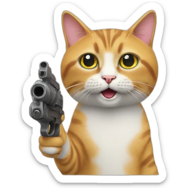gay cat shocked pointing realistic toy gun a sticker