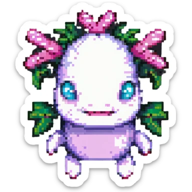 Minecraft-style axolotl character, blocky and pixelated, playful colors, friendly expression sticker