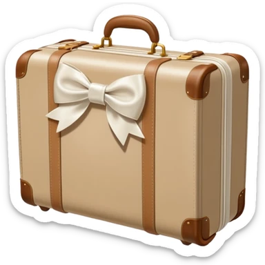 Beige luggage with white bow  sticker