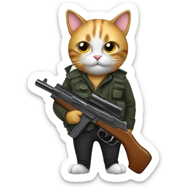 Cat with gun sticker