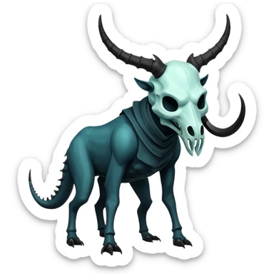 Shiny Dark Edgy  Inteleon-Amaura-Fakémon-hybrid-creature (full body) with a horned animal-skull-mask-face sticker