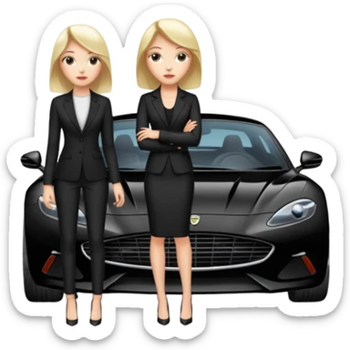 A fast, expensive black car with a young woman beside it sticker