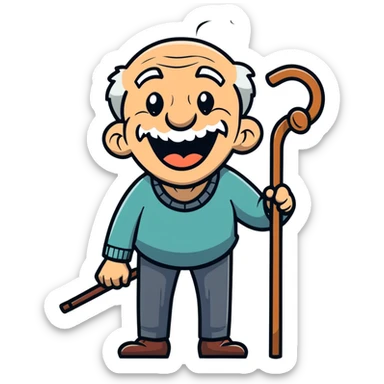 old man with cane laughing hysterically sticker