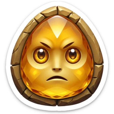 Single gemstone rock character, warm golden citrine, squat and heavy like a rock, with carved facets with eyes sticker