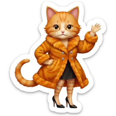 a dancing ginger cat in fur coat and high heels sticker