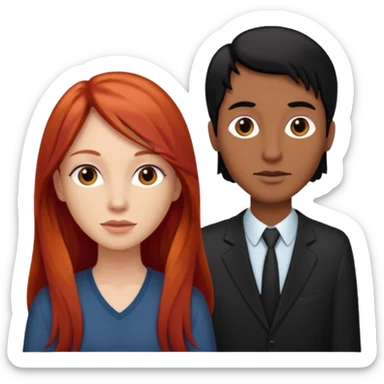 Mujer flaca con cabello largo color rojo color de piel blanca, hombre de color medio moreno con cabello color negro, flaco sticker