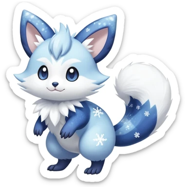 Shiny White Pastel Snowy Icy Sparkly Cute Furret-Meowstic-Zangoose-Hybrid (Full body) with snow and snowflakes and glitters effects aesthetic sticker