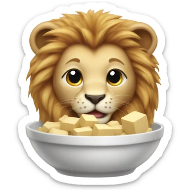 Baby lion with mane eating tofu sticker