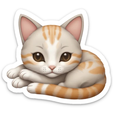 grey and white small cat with eyes closed lying down upside down with its head resting own paw sticker