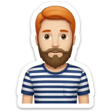 He has long hair and a beard but no moustache and wears a vertically striped t-shirt. sticker