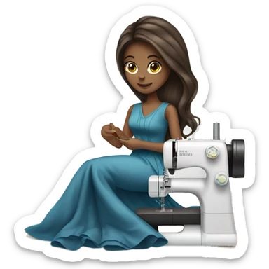 Brunette  girl long hair fashion designer sewing a dress sticker