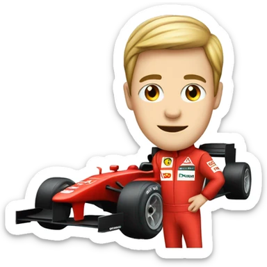 Red formula one car with driver sticker