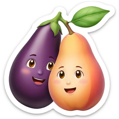 Aubergine disant bonjour à une pêche  sticker