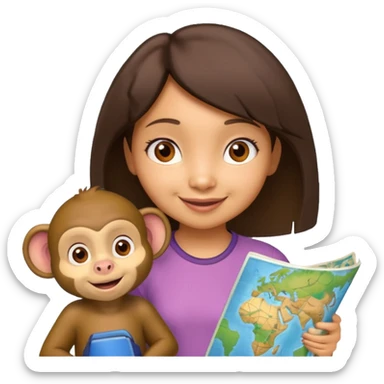 light skin dora the explorer with monkey and map sticker