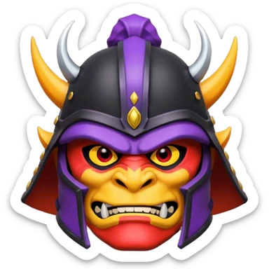 head of orange orc in a black, purple, yellow and red samurai helmet sticker