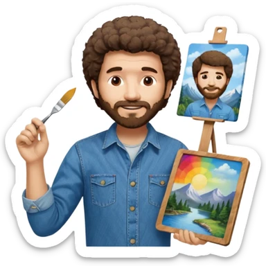 Bob Ross painting on a canvas sticker
