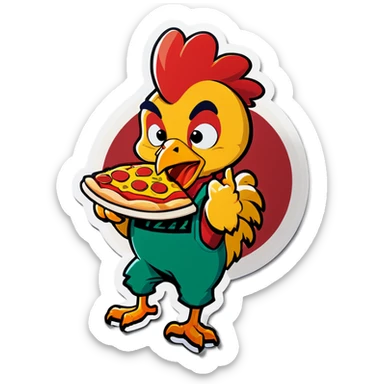 Chicken eating pizza sticker