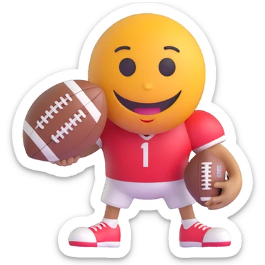3D smiley emoji, round shape, with American football, sporty face sticker