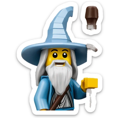 LEGO GANDALF MINIFIGURE SMILING AND LIFTING HIS STAFF sticker