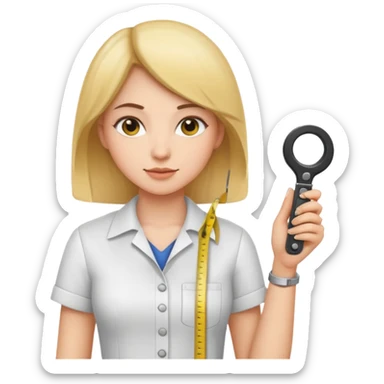 tailor woman holding measure sticker