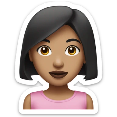 Light skin girl with straight black hair and pink lips sticker