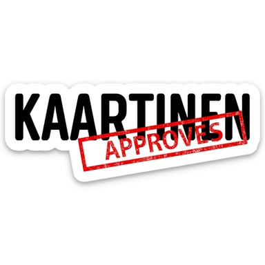 bold black text KAARTINEN and two mm under it red stamp horizontally with text APPROVES sticker