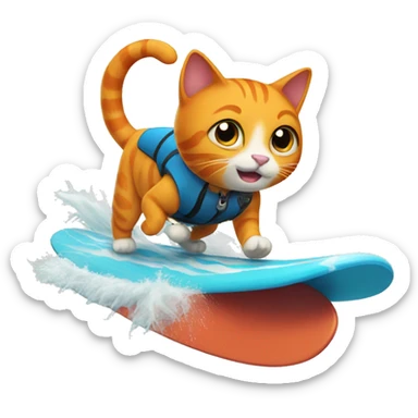 Orange cat surfing sticker