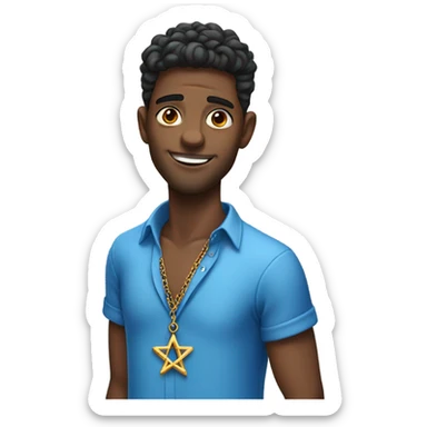 male model in blue shirt with Jewish star necklace sticker